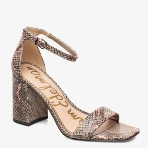 Sam Edelman Daniella Block Heel Sandal in Snakeskin Size 9M Tan Beige Leather
